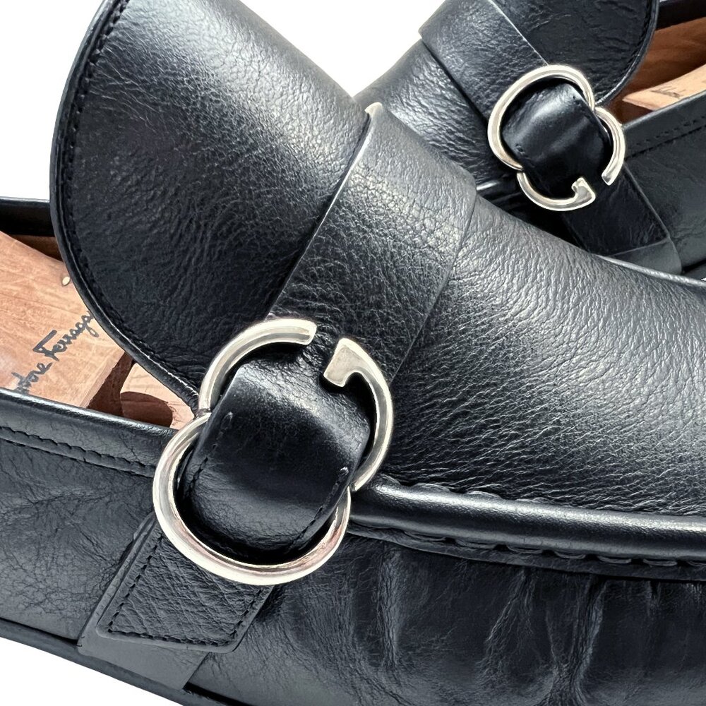 $1190 Gucci Mens GG Silver Horsebit Black Dress Shoes Bit Loafers UK 9.5 US 10.5